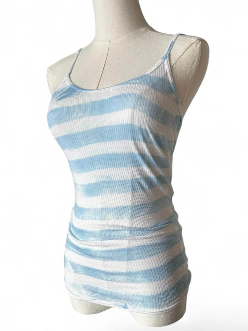 Michael Stars Ribbed Scoop Neck Tank Top in White/Light Blue Stripe - Picture 3 of 9